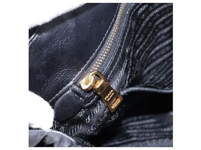 Borsa a mano arricciata PRADA Nylon 2way Nero Oro Auth 199147V D'oro - vista 25