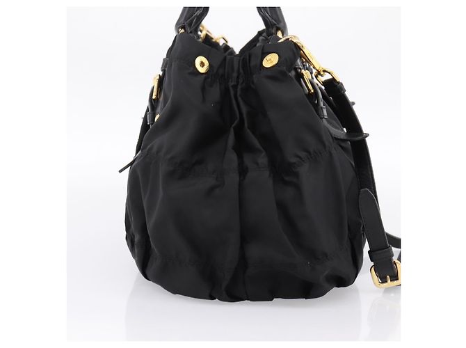 Borsa a mano arricciata PRADA Nylon 2way Nero Oro Auth 199147V D'oro - vista 3