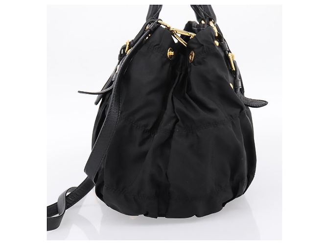 Borsa a mano arricciata PRADA Nylon 2way Nero Oro Auth 199147V D'oro - vista 4