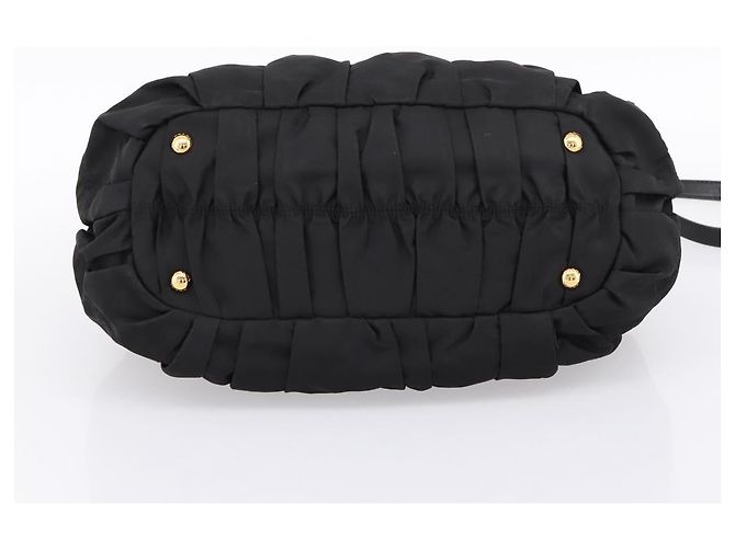 Borsa a mano arricciata PRADA Nylon 2way Nero Oro Auth 199147V D'oro - vista 5