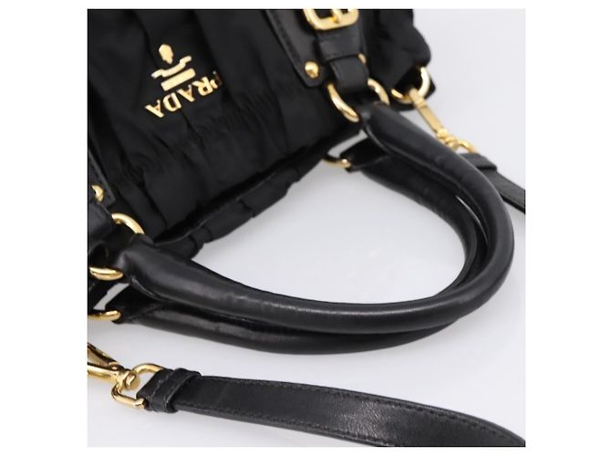 Borsa a mano arricciata PRADA Nylon 2way Nero Oro Auth 199147V D'oro - vista 7
