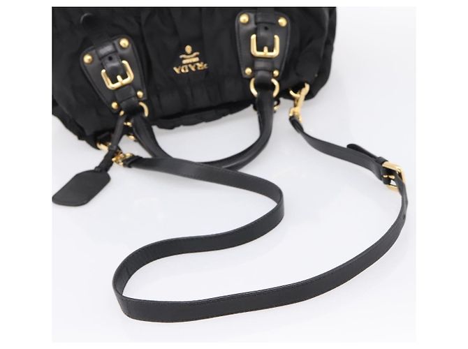 Borsa a mano arricciata PRADA Nylon 2way Nero Oro Auth 199147V D'oro - vista 8