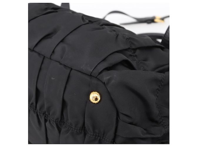 Borsa a mano arricciata PRADA Nylon 2way Nero Oro Auth 199147V D'oro - vista 9