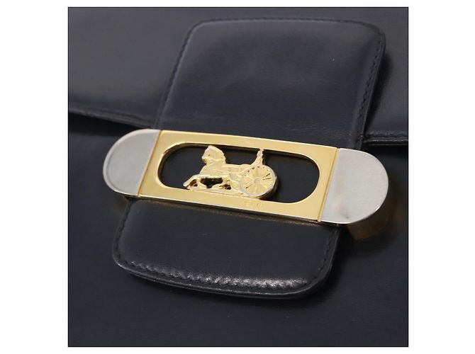 Céline CELINE Borsa a spalla Horse Carriage in pelle nera e oro Auth 199572 Nero D'oro - vista 17