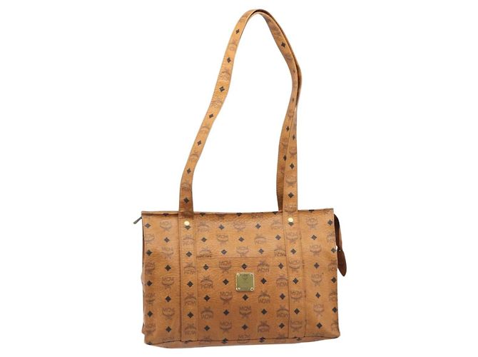 Borsa Tote MCM Vicetos Logogram PVC Leather Brown Gold Auth 199646 Marrone D'oro - vista 13