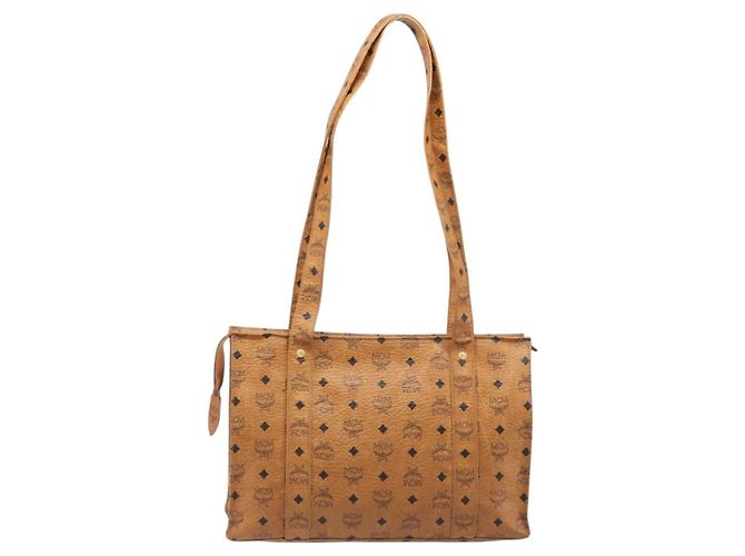 Borsa Tote MCM Vicetos Logogram PVC Leather Brown Gold Auth 199646 Marrone D'oro - vista 2