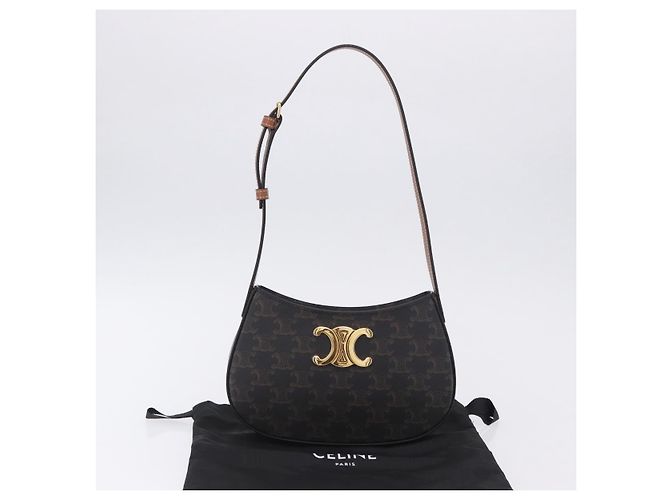 Céline CELINE Triomphe Medium Tilley Bag Borsa a tracolla PVC Black Auth SW2664SAM Nero - vista 12