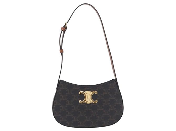 Céline CELINE Triomphe Medium Tilley Bag Borsa a tracolla PVC Black Auth SW2664SAM Nero - vista 13