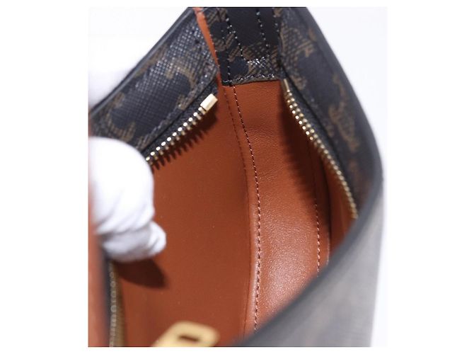 Céline CELINE Triomphe Medium Tilley Bag Borsa a tracolla PVC Black Auth SW2664SAM Nero - vista 20