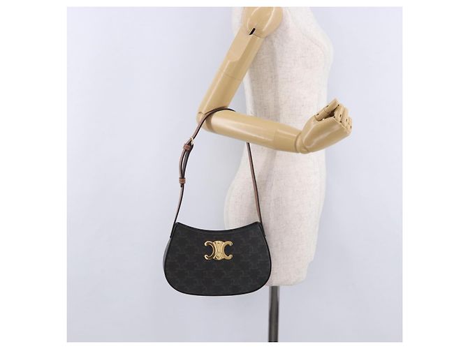 Céline CELINE Triomphe Medium Tilley Bag Borsa a tracolla PVC Black Auth SW2664SAM Nero - vista 22