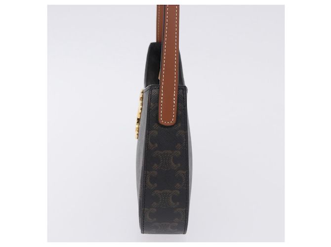 Céline CELINE Triomphe Medium Tilley Bag Borsa a tracolla PVC Black Auth SW2664SAM Nero - vista 3