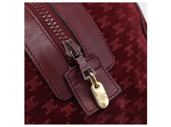 Céline Borsa Boston CELINE Macadam Canvas Suede Bordeaux Gold Auth 199667 D'oro Bordò - vista 10