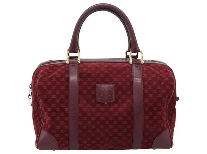 Céline Borsa Boston CELINE Macadam Canvas Suede Bordeaux Gold Auth 199667 D'oro Bordò - vista 13