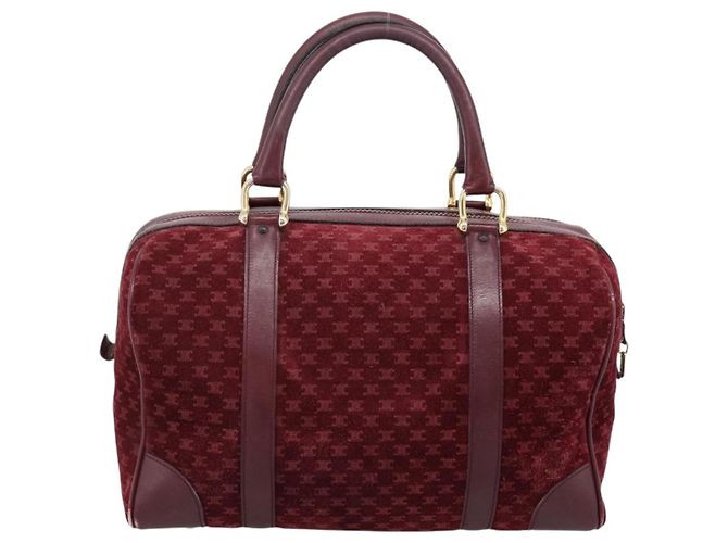 Céline Borsa Boston CELINE Macadam Canvas Suede Bordeaux Gold Auth 199667 D'oro Bordò - vista 2