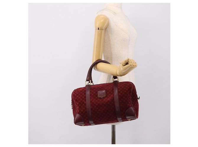 Céline Borsa Boston CELINE Macadam Canvas Suede Bordeaux Gold Auth 199667 D'oro Bordò - vista 20