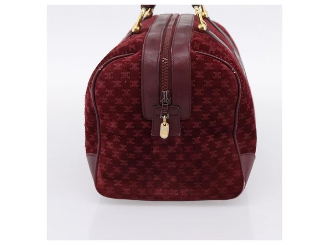Céline Borsa Boston CELINE Macadam Canvas Suede Bordeaux Gold Auth 199667 D'oro Bordò - vista 3