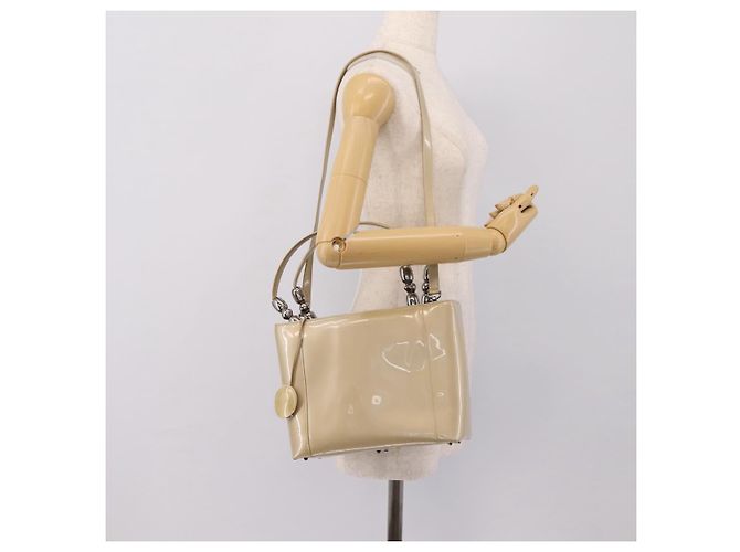 Borsa Christian Dior Maris Pearl Patent 2way Beige Silver Auth ep15732 Argento - vista 26