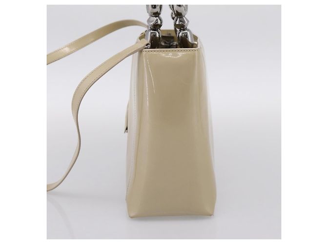 Borsa Christian Dior Maris Pearl Patent 2way Beige Silver Auth ep15732 Argento - vista 4