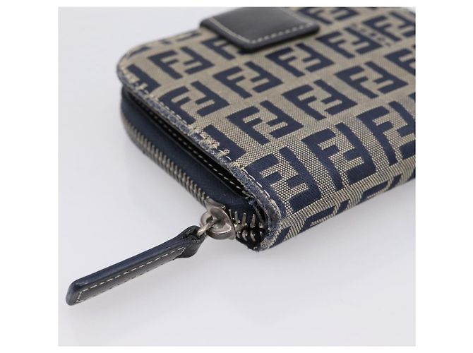 Portafoglio FENDI Zucchino Canvas Navy Silver Auth 200177 Argento Blu navy - vista 14