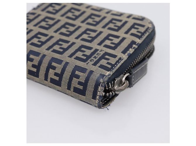 Portafoglio FENDI Zucchino Canvas Navy Silver Auth 200177 Argento Blu navy - vista 15