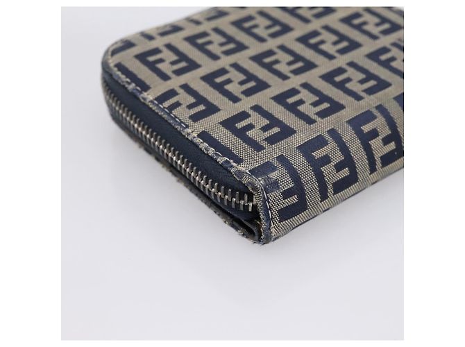 Portafoglio FENDI Zucchino Canvas Navy Silver Auth 200177 Argento Blu navy - vista 16