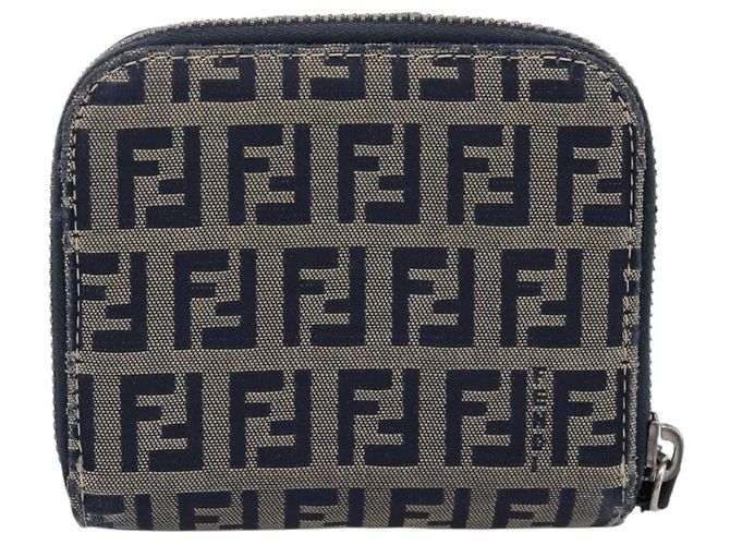 Portafoglio FENDI Zucchino Canvas Navy Silver Auth 200177 Argento Blu navy - vista 2