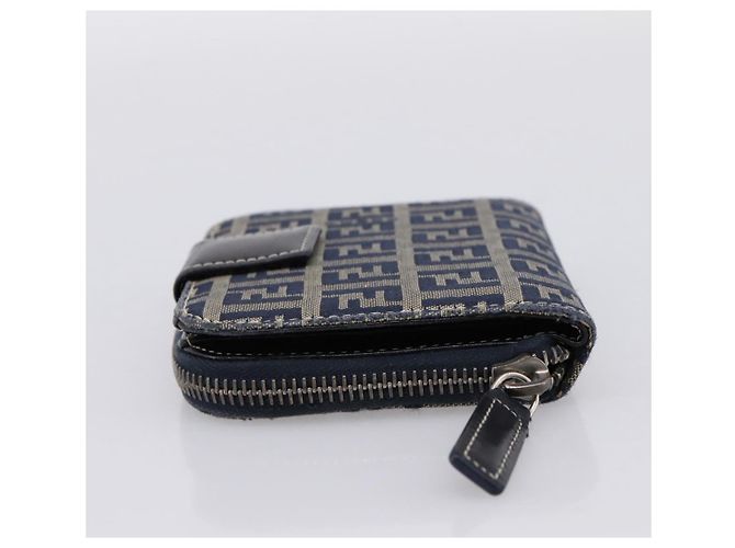 Portafoglio FENDI Zucchino Canvas Navy Silver Auth 200177 Argento Blu navy - vista 3