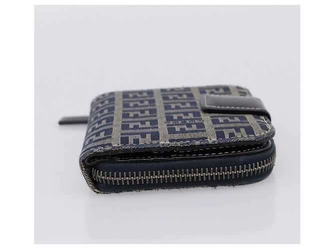 Portafoglio FENDI Zucchino Canvas Navy Silver Auth 200177 Argento Blu navy - vista 4