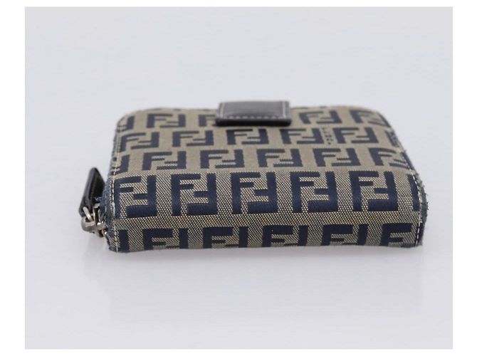 Portafoglio FENDI Zucchino Canvas Navy Silver Auth 200177 Argento Blu navy - vista 6