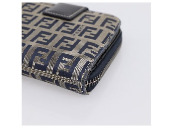 Portafoglio FENDI Zucchino Canvas Navy Silver Auth 200177 Argento Blu navy - vista 7