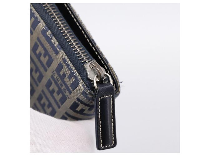 Portafoglio FENDI Zucchino Canvas Navy Silver Auth 200177 Argento Blu navy - vista 8