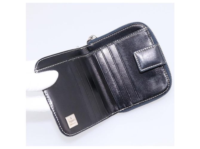 Portafoglio FENDI Zucchino Canvas Navy Silver Auth 200177 Argento Blu navy - vista 9