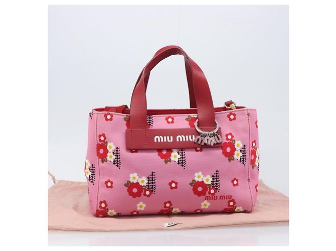 Borsa a Mano Miu Miu Canvas 2way Pink Gold Auth 199590M Rosa D'oro - vista 12