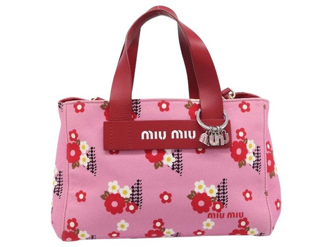 Borsa a Mano Miu Miu Canvas 2way Pink Gold Auth 199590M Rosa D'oro - vista 13