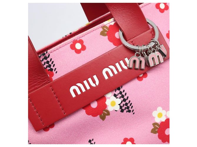 Borsa a Mano Miu Miu Canvas 2way Pink Gold Auth 199590M Rosa D'oro - vista 19