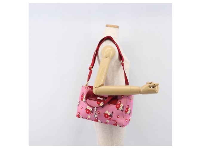 Borsa a Mano Miu Miu Canvas 2way Pink Gold Auth 199590M Rosa D'oro - vista 26