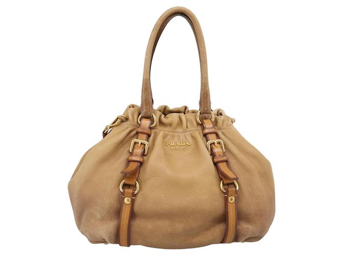 Borsa a mano PRADA in pelle 2way Beige Oro Auth 199056 D'oro - vista 13