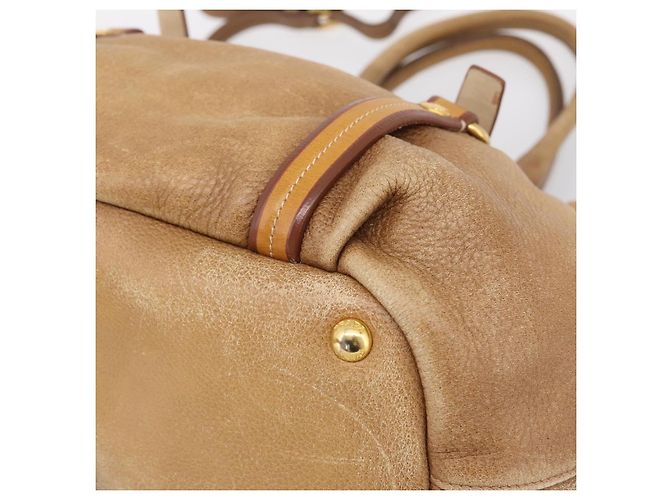 Borsa a mano PRADA in pelle 2way Beige Oro Auth 199056 D'oro - vista 15