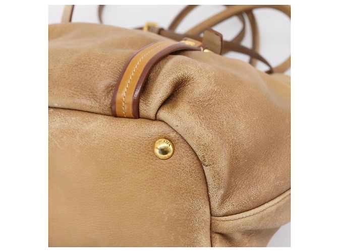 Borsa a mano PRADA in pelle 2way Beige Oro Auth 199056 D'oro - vista 17