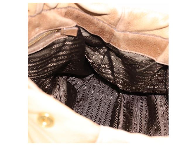 Borsa a mano PRADA in pelle 2way Beige Oro Auth 199056 D'oro - vista 19