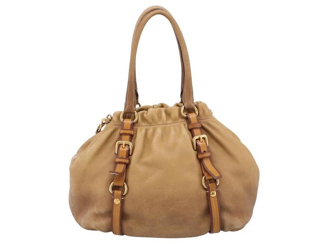 Borsa a mano PRADA in pelle 2way Beige Oro Auth 199056 D'oro - vista 2