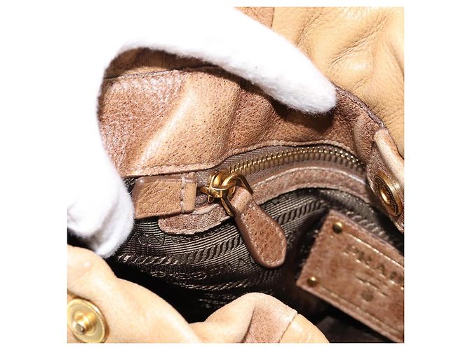 Borsa a mano PRADA in pelle 2way Beige Oro Auth 199056 D'oro - vista 21