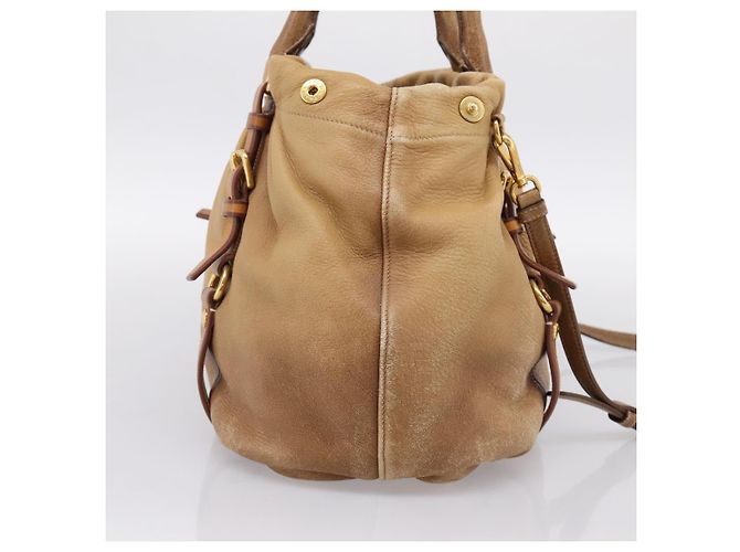 Borsa a mano PRADA in pelle 2way Beige Oro Auth 199056 D'oro - vista 3
