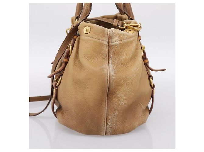 Borsa a mano PRADA in pelle 2way Beige Oro Auth 199056 D'oro - vista 4