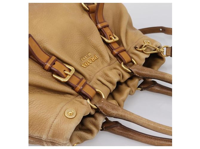 Borsa a mano PRADA in pelle 2way Beige Oro Auth 199056 D'oro - vista 6