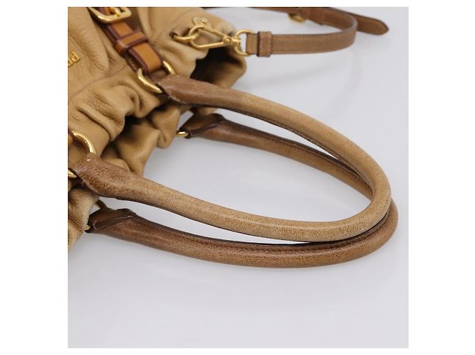 Borsa a mano PRADA in pelle 2way Beige Oro Auth 199056 D'oro - vista 7