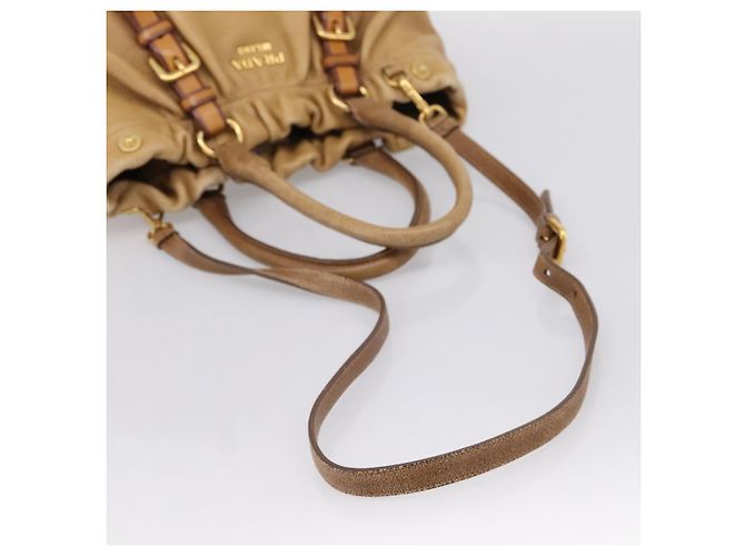 Borsa a mano PRADA in pelle 2way Beige Oro Auth 199056 D'oro - vista 8