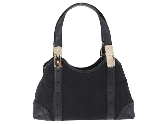 Borsa a mano GUCCI Canvas Black Gold 145761 Auth ka5897V Nero D'oro - vista 2