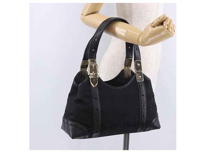 Borsa a mano GUCCI Canvas Black Gold 145761 Auth ka5897V Nero D'oro - vista 22