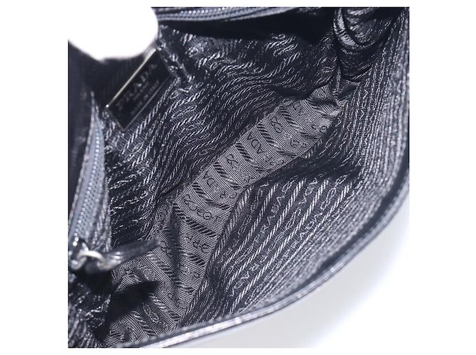 Borsa a tracolla con catena PRADA in pelle nera argento Auth ep15821A Nero - vista 10